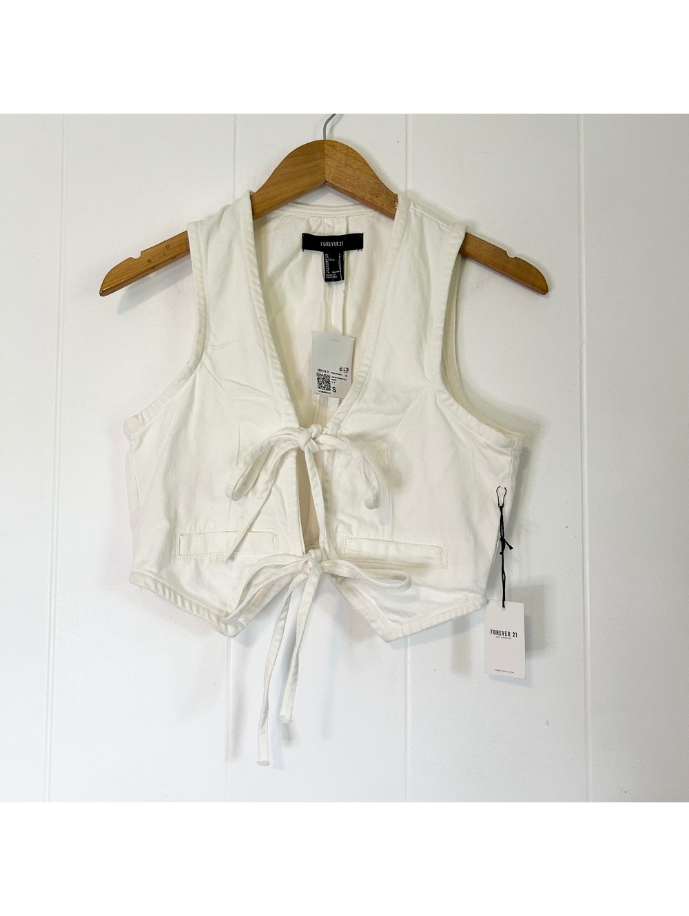 Forever 21 White Front Tie Denim Sleeveless Vest Women's Small